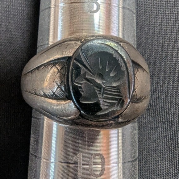 Vintage Sterling Silver Ring Mens Carved Stone Intaglio Head Profile Sz 9 READ - Picture 2 of 10
